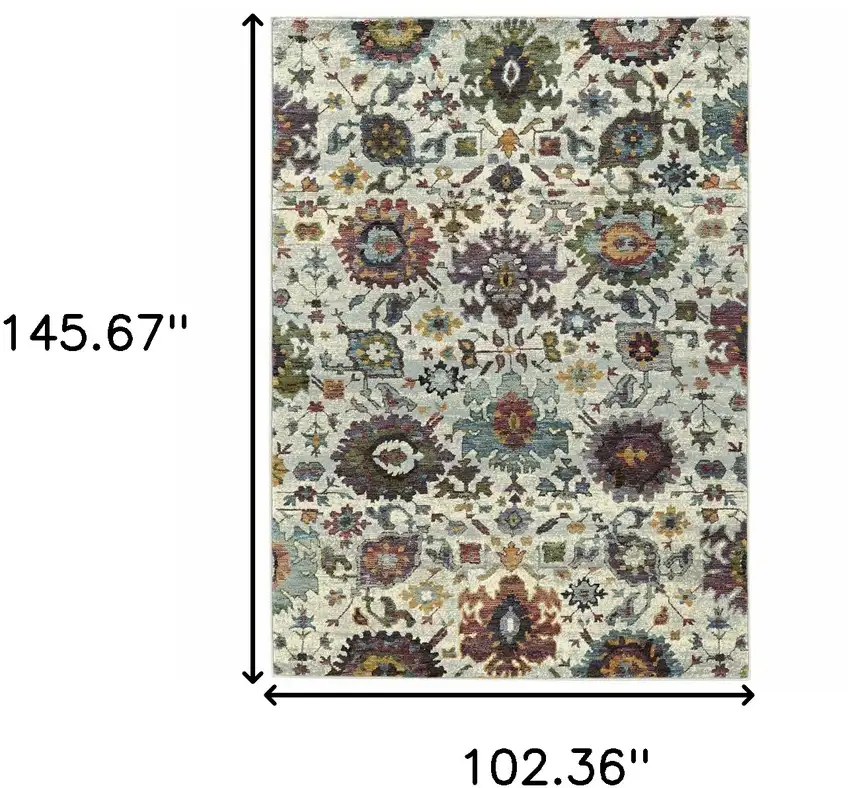 Stone Grey Purple Green Gold And Teal Oriental Power Loom Stain Resistant Area Rug Photo 8