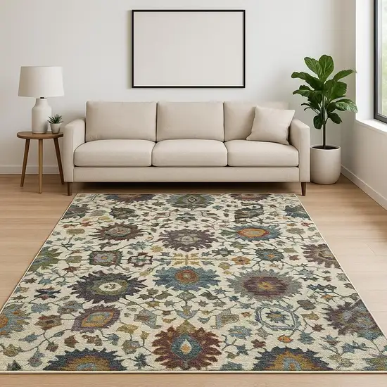 Purple and Gray Oriental Power Loom Area Rug Photo 1