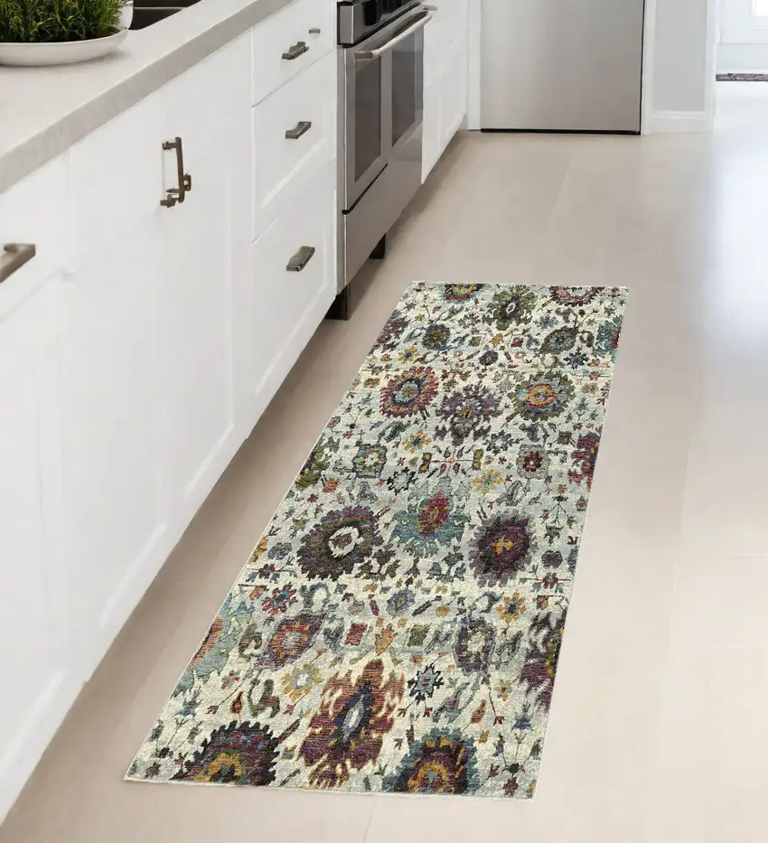 Purple and Gray Oriental Power Loom Runner Rug Photo 1