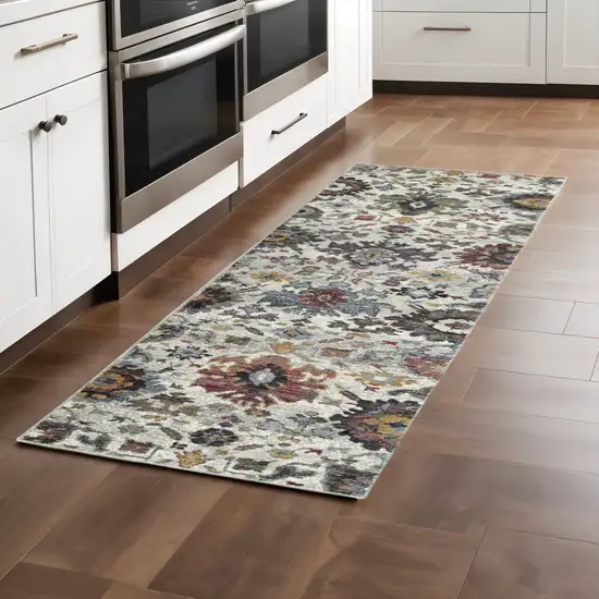 8' Purple And Gray Oriental Runner Rug Photo 1