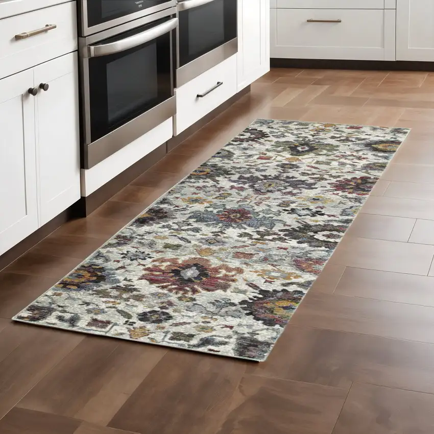 8' Purple And Gray Oriental Runner Rug Photo 1