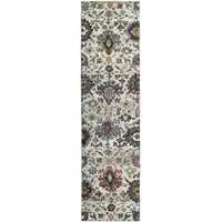 Photo of Stone Grey Purple Green Gold And Teal Oriental Power Loom Stain Resistant Runner Rug