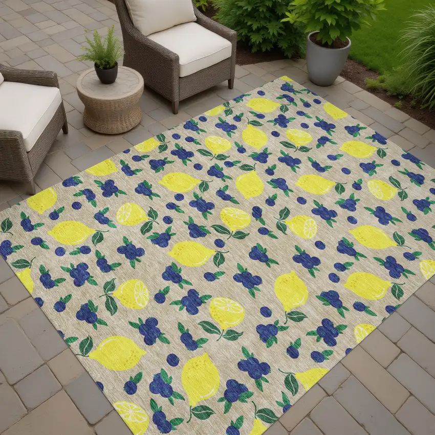 Stone Yellow And Blue Lemons Washable Indoor Outdoor Area Rug Photo 7