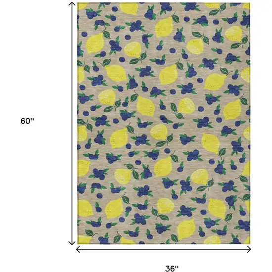 Stone Yellow And Blue Lemons Washable Indoor Outdoor Area Rug Photo 3