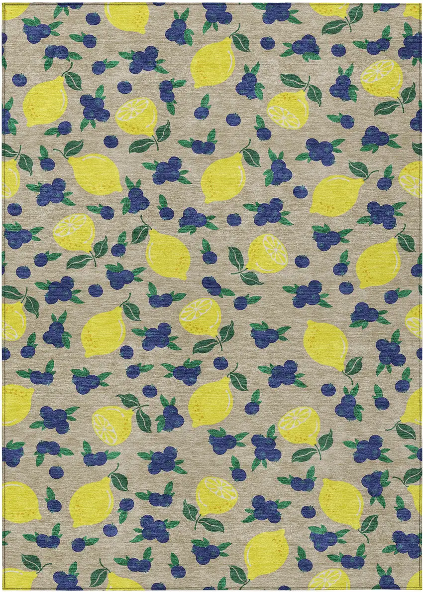 Stone Yellow And Blue Lemons Washable Indoor Outdoor Area Rug Photo 2