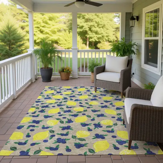 Stone Yellow And Blue Lemons Washable Indoor Outdoor Area Rug Photo 9
