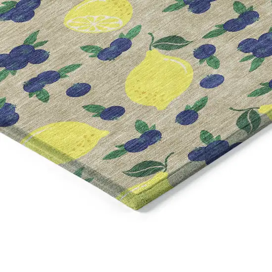 Stone Yellow And Blue Lemons Washable Indoor Outdoor Area Rug Photo 6