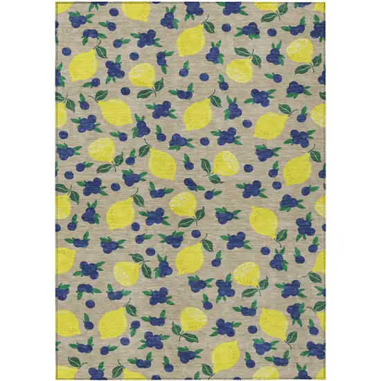 Stone Yellow And Blue Lemons Washable Indoor Outdoor Area Rug Photo 2