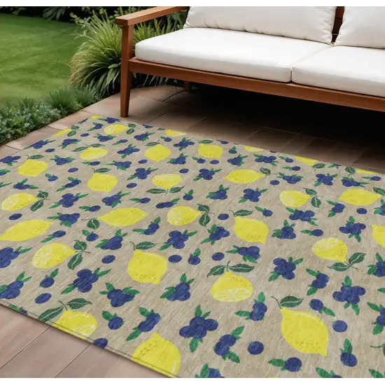Stone Yellow And Blue Lemons Washable Indoor Outdoor Area Rug Photo 1