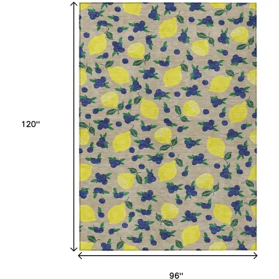 Stone Yellow And Blue Lemons Washable Indoor Outdoor Area Rug Photo 3
