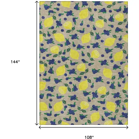 Stone Yellow And Blue Lemons Washable Indoor Outdoor Area Rug Photo 3