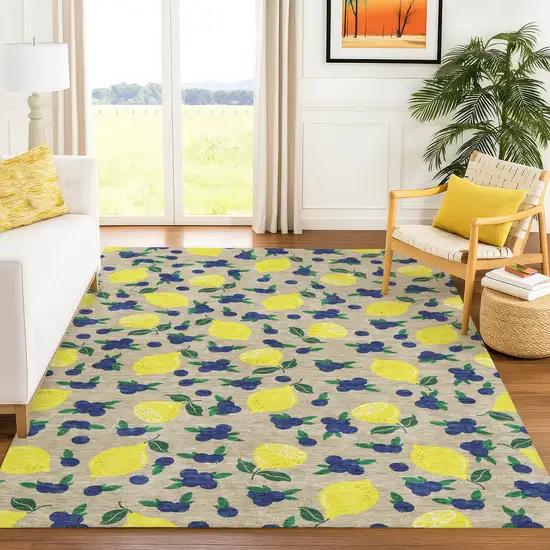 Stone Yellow And Blue Lemons Washable Indoor Outdoor Area Rug Photo 9