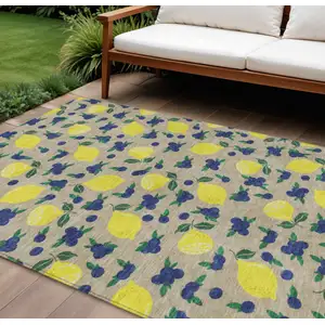 Photo of Stone Yellow And Blue Lemons Washable Indoor Outdoor Area Rug