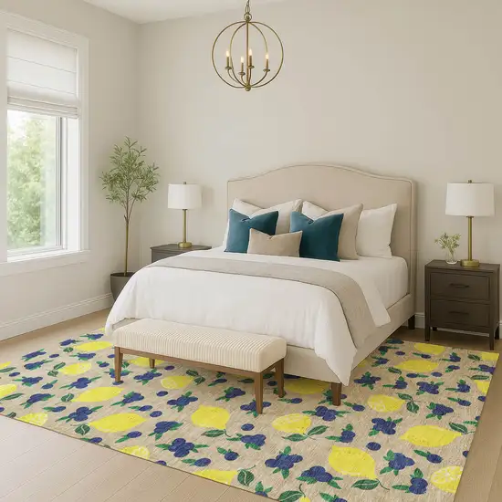 Stone Yellow And Blue Lemons Washable Indoor Outdoor Area Rug Photo 8