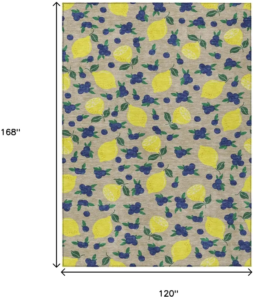 Stone Yellow And Blue Lemons Washable Indoor Outdoor Area Rug Photo 3