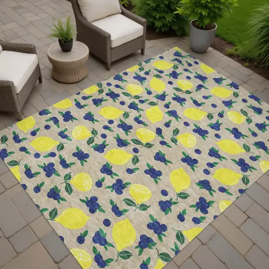 Stone Yellow And Blue Lemons Washable Indoor Outdoor Area Rug Photo 7