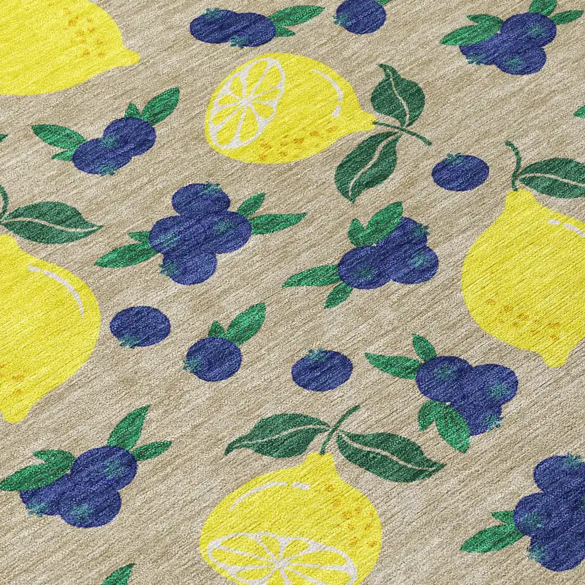 Stone Yellow And Blue Lemons Washable Indoor Outdoor Area Rug Photo 4