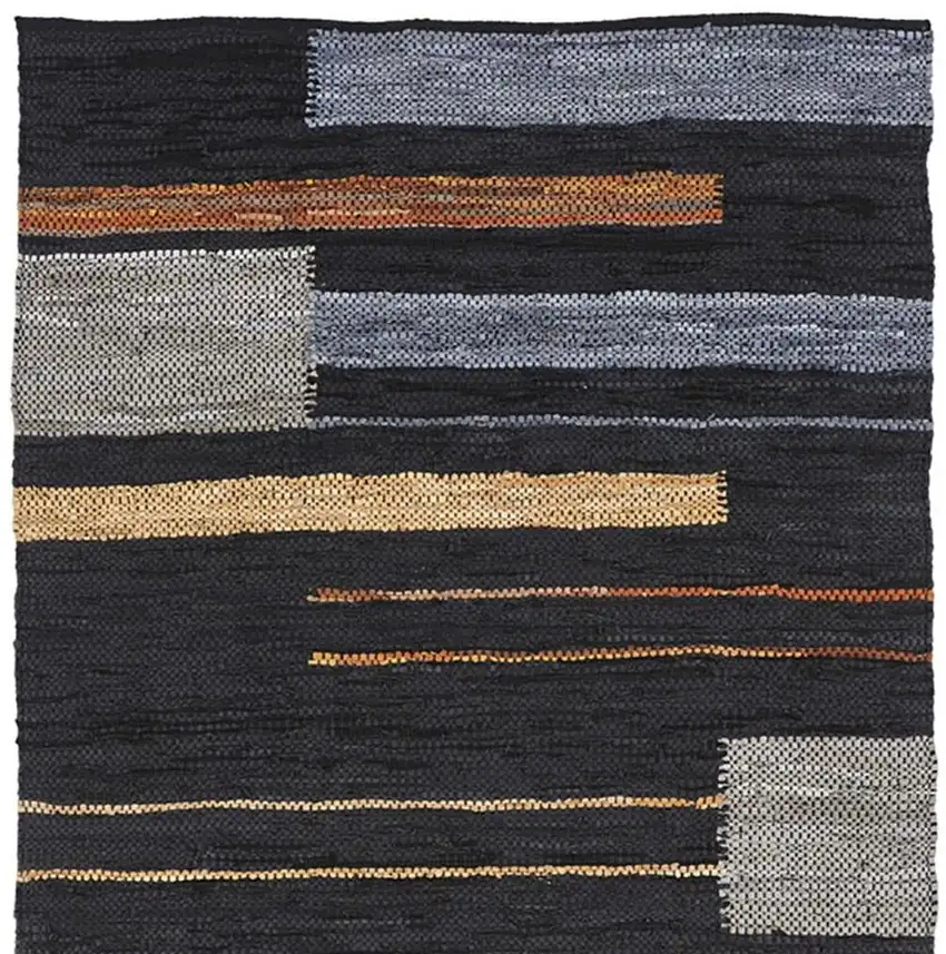 Navy Blue Black And Brown Striped Flatweave Handmade Area Rug Photo 9