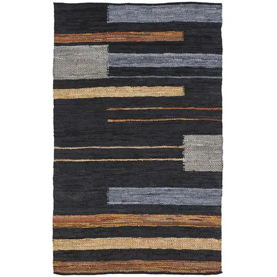 Navy Blue Black And Brown Striped Flatweave Handmade Area Rug Photo 2
