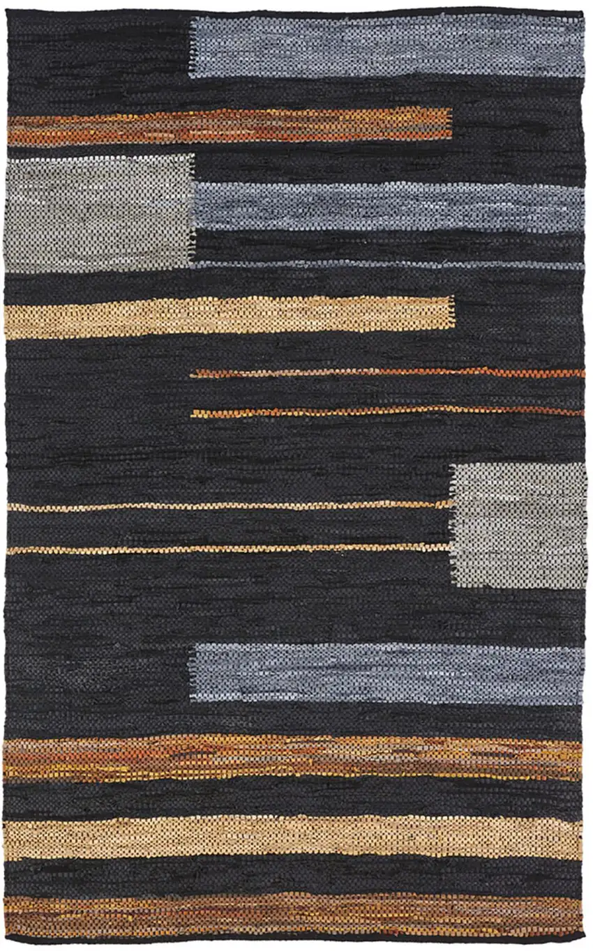 Navy Blue Black And Brown Striped Flatweave Handmade Area Rug Photo 2