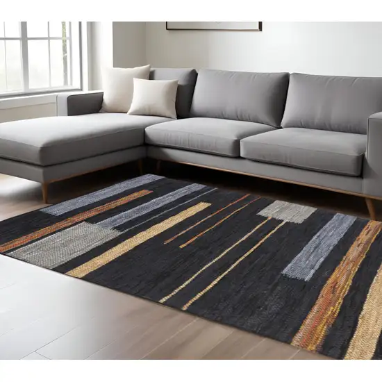 Navy Blue Black And Brown Striped Flatweave Handmade Area Rug Photo 1