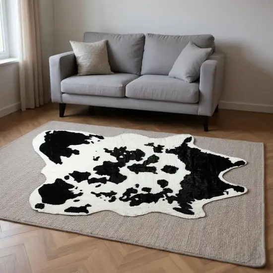 Black And White Cowhide Print Washable Area Rug Photo 2