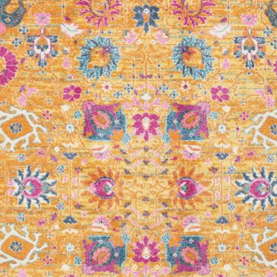 Blue And Orange Floral Distressed Area Rug Photo 1