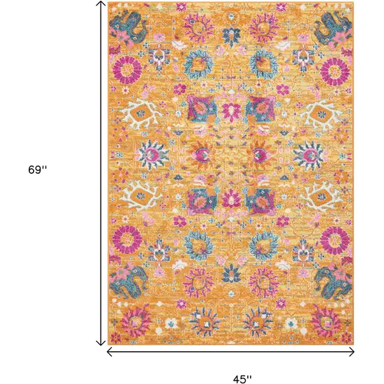 Blue And Orange Floral Distressed Area Rug Photo 9