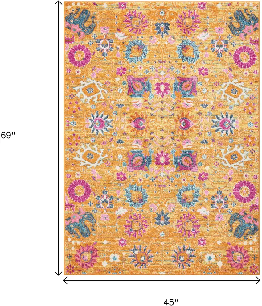 Blue And Orange Floral Distressed Area Rug Photo 9