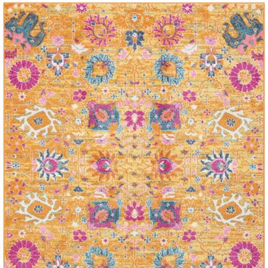 Blue And Orange Floral Distressed Area Rug Photo 8