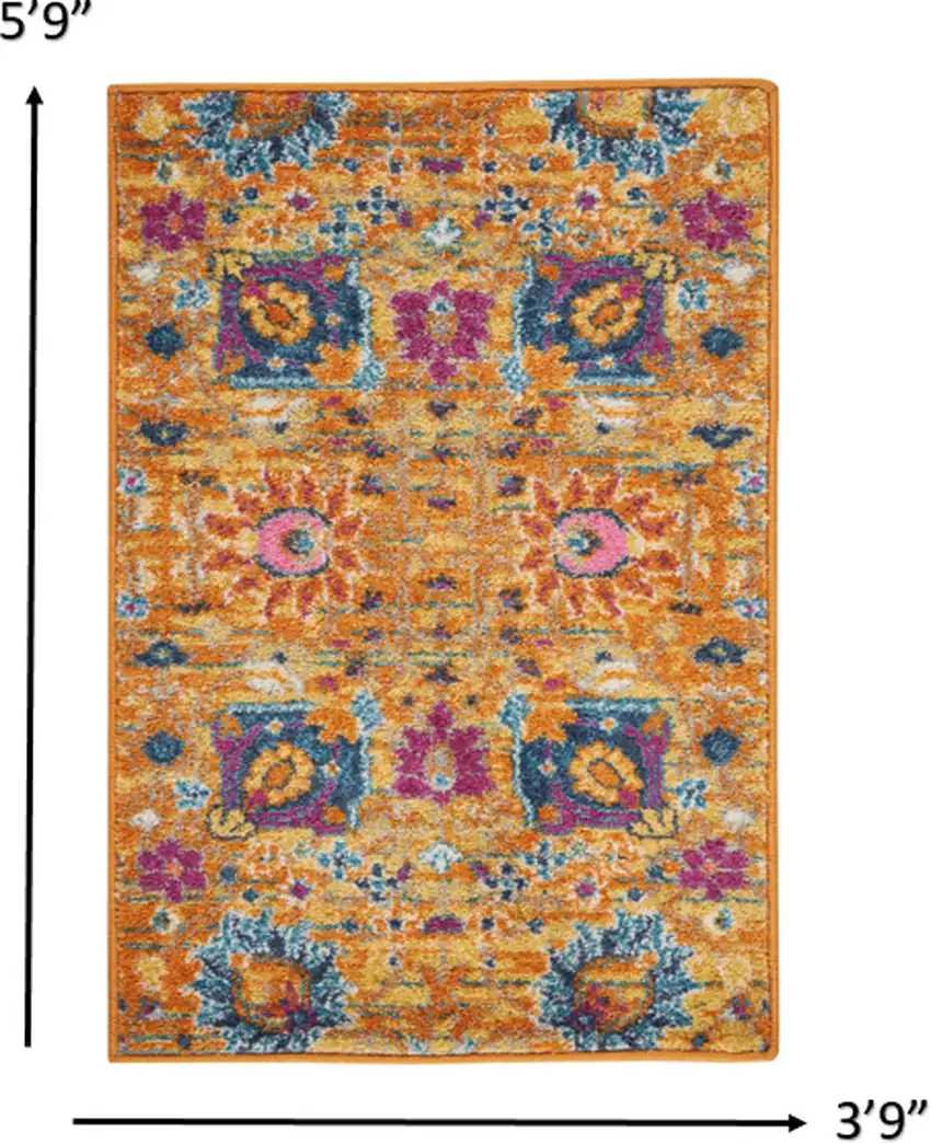 Sun Gold and Navy Distressed Area Rug Photo 3