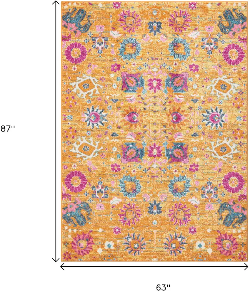 Blue And Orange Floral Distressed Area Rug Photo 3