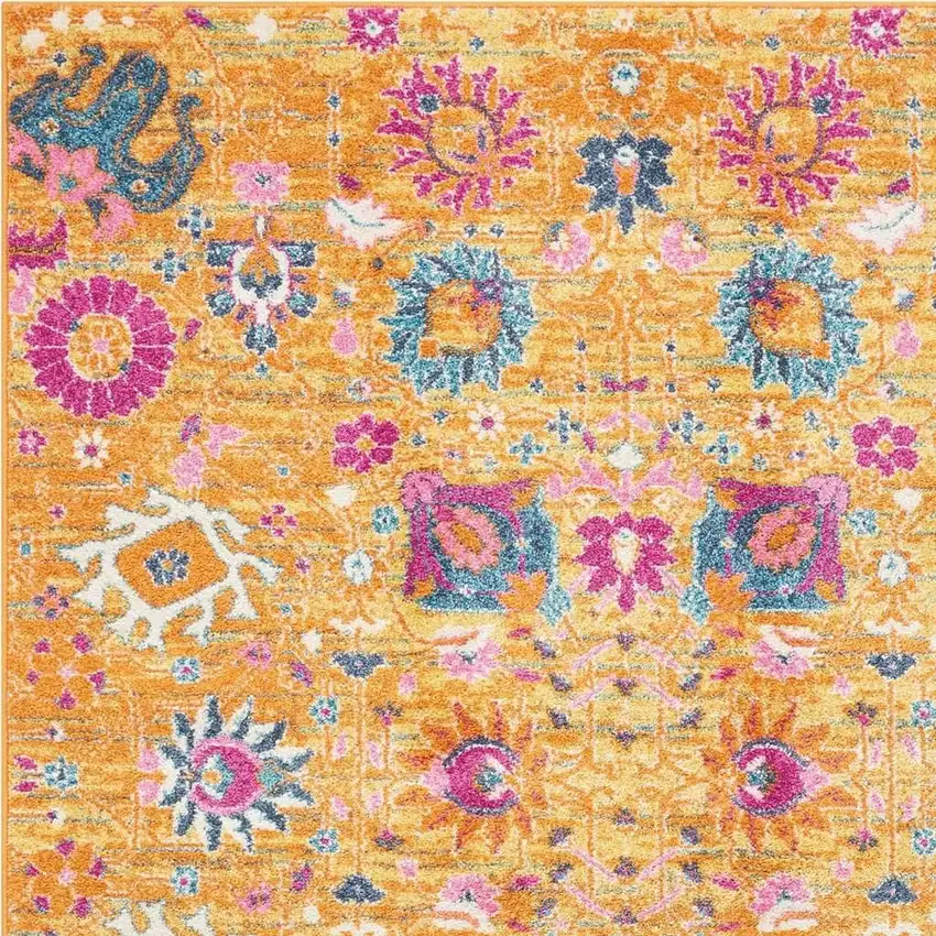 Blue And Orange Floral Distressed Area Rug Photo 1
