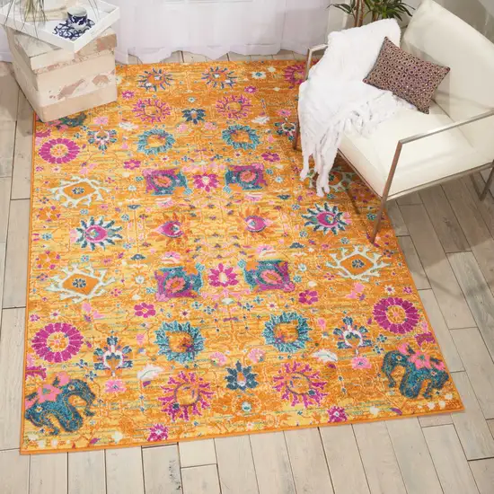 Blue And Orange Floral Distressed Area Rug Photo 5