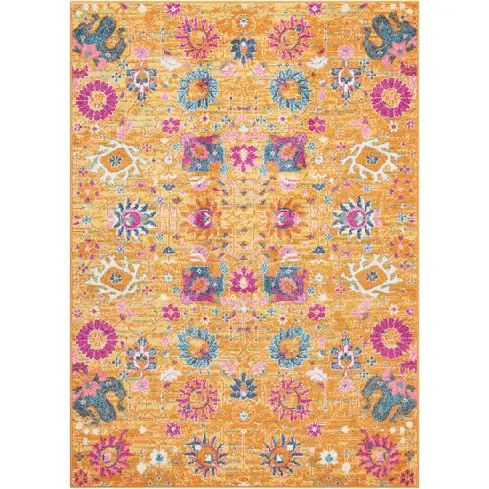 Blue And Orange Floral Distressed Area Rug Photo 3