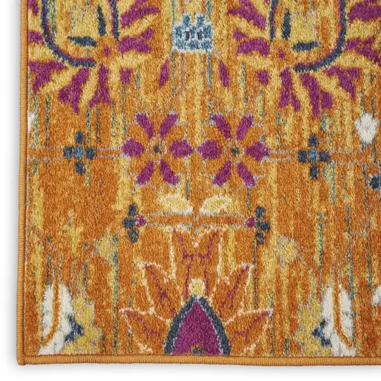 Blue And Orange Floral Distressed Area Rug Photo 7
