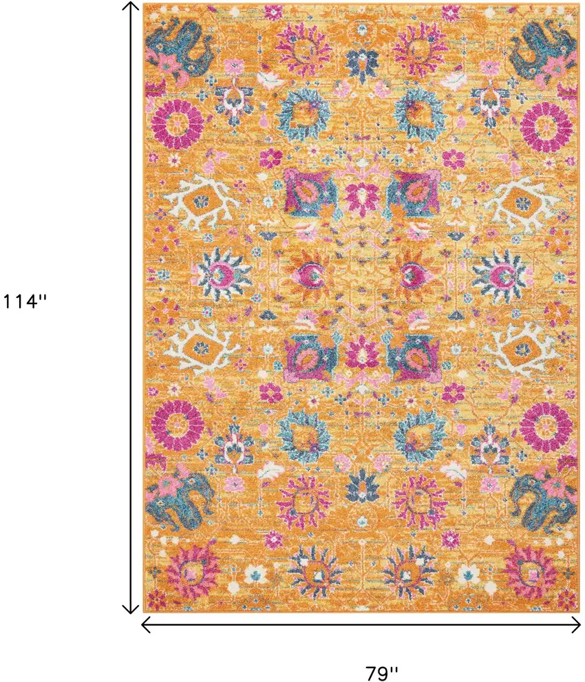 Blue And Orange Floral Distressed Area Rug Photo 9