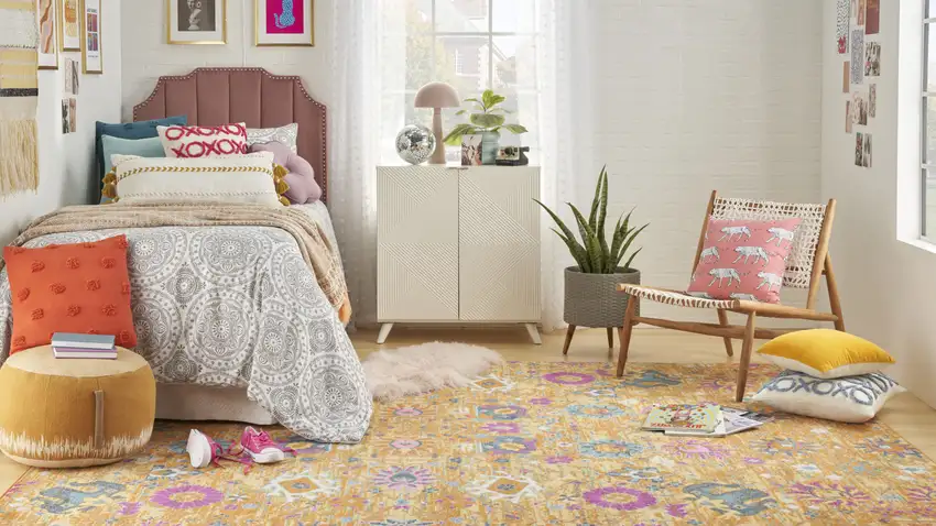 Blue And Orange Floral Distressed Area Rug Photo 5