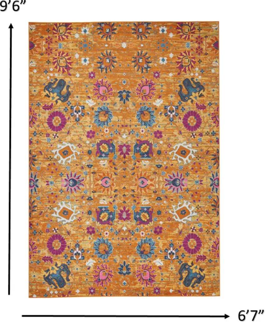 Sun Gold and Navy Distressed Area Rug Photo 3