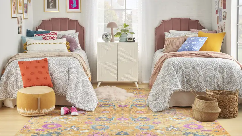 Blue And Orange Floral Distressed Area Rug Photo 7