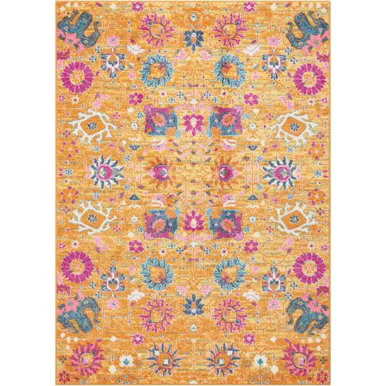 Blue And Orange Floral Distressed Area Rug Photo 7