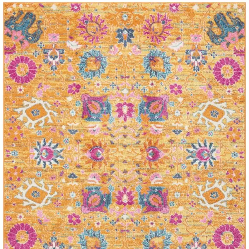 Blue And Orange Floral Distressed Area Rug Photo 7