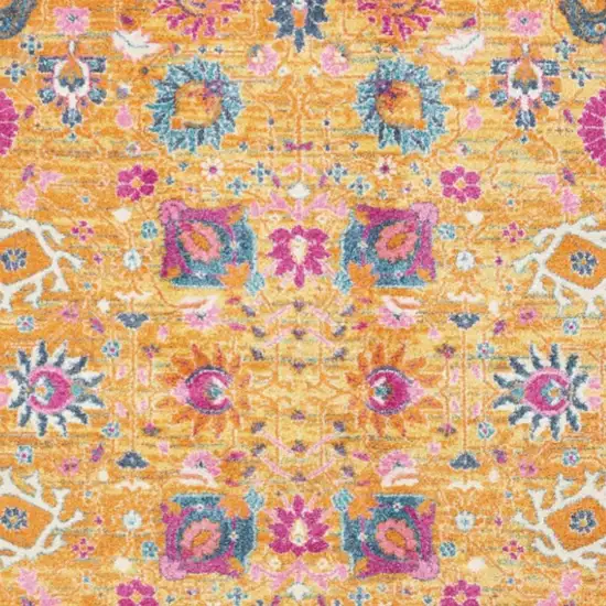 Blue And Orange Floral Distressed Area Rug Photo 1