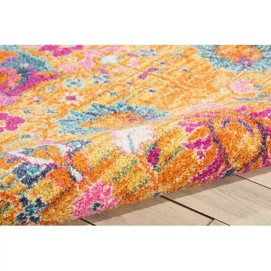 Blue And Orange Floral Distressed Area Rug Photo 9