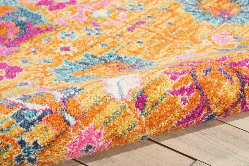 Blue And Orange Floral Distressed Area Rug Photo 9