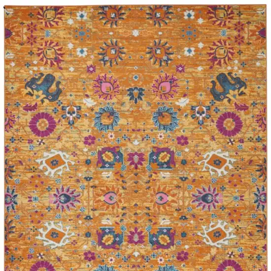 Blue And Orange Floral Distressed Area Rug Photo 7