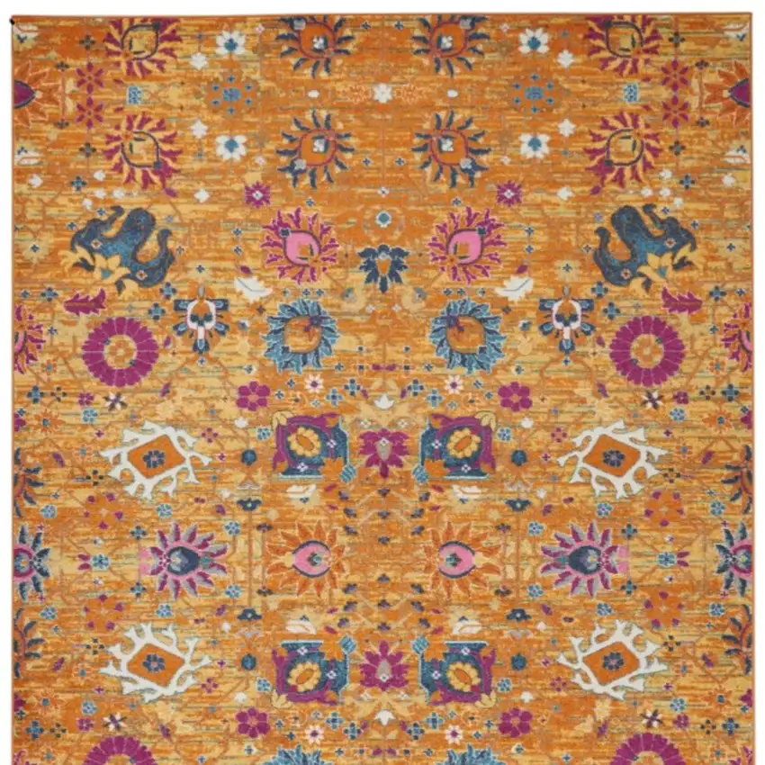Blue And Orange Floral Distressed Area Rug Photo 7