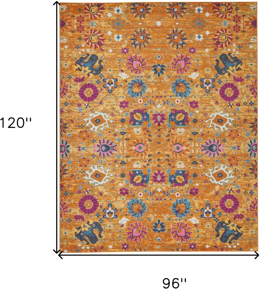 Blue And Orange Floral Distressed Area Rug Photo 2