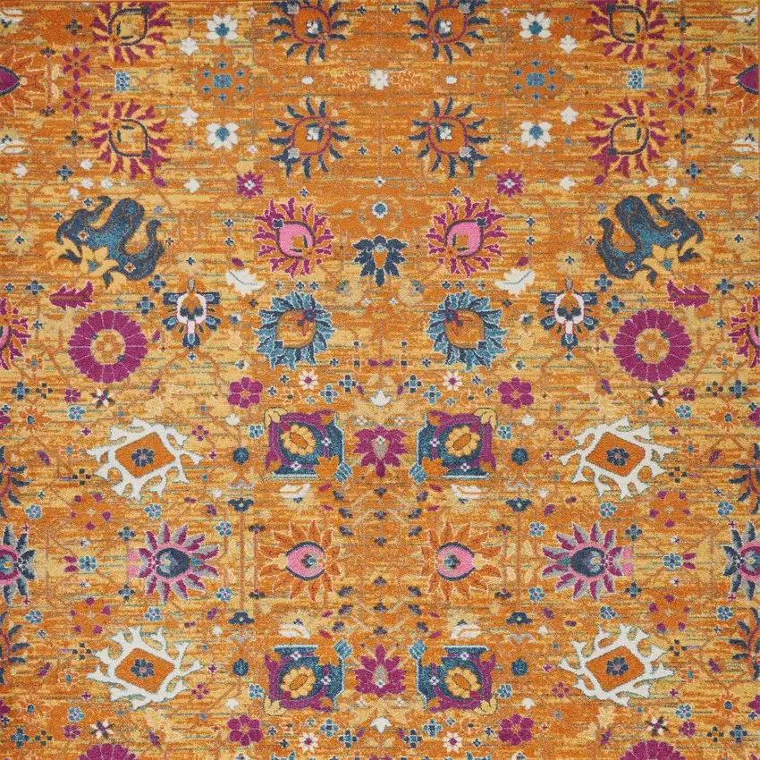 Blue And Orange Floral Distressed Area Rug Photo 6