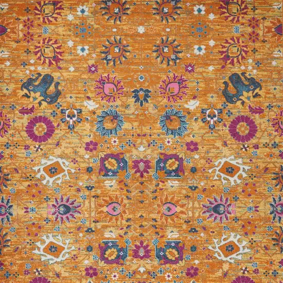 Blue And Orange Floral Distressed Area Rug Photo 6